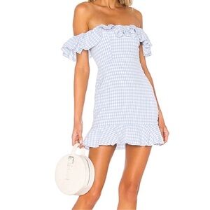 NWOT Majorelle Daze Away Mini Dress  Blue/White Plaid Checkered Gingham Sz L